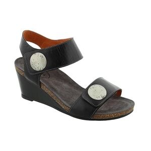 Taos Carousel black leather hook and loop wedge sandals women’s 10-10.5 or 41